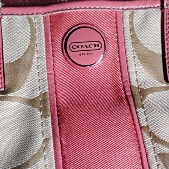 Mini Coach Y2K style Pink Cream Shoulder Bag Monogram All Over Canvas purse read - Picture 4 of 10